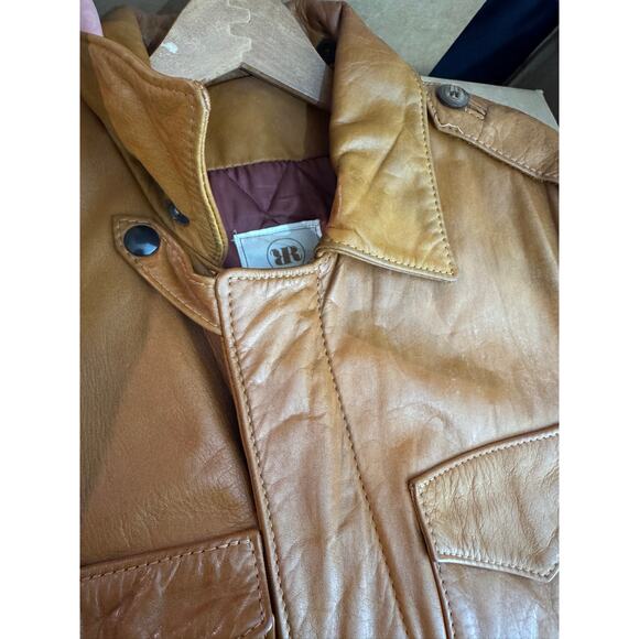 Vintage 1970s Rome Leather Jacket Utility Brown Chore Style Men's Medium - Picture 7 of 9